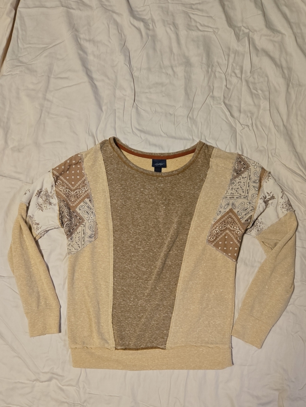 Daytrip Patchwork Crewneck Sweater in Beige and Brown